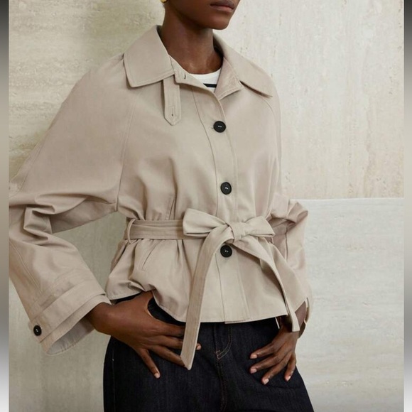 Cream tie belted French coat jacket, fully lined - Picture 3 of 6